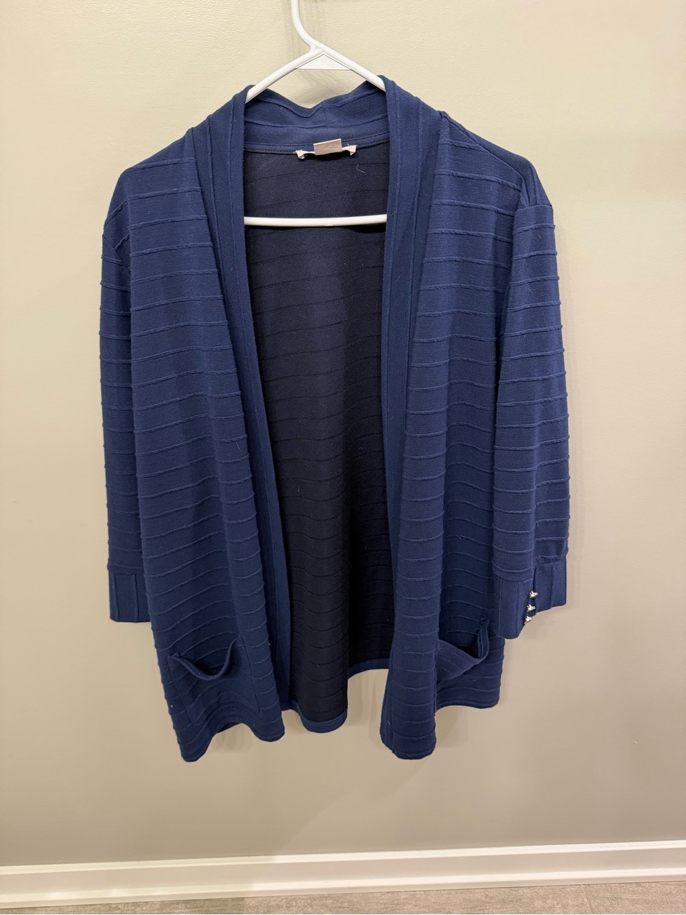 Allison Daley Navy Open-Front Ribbed Cardigan